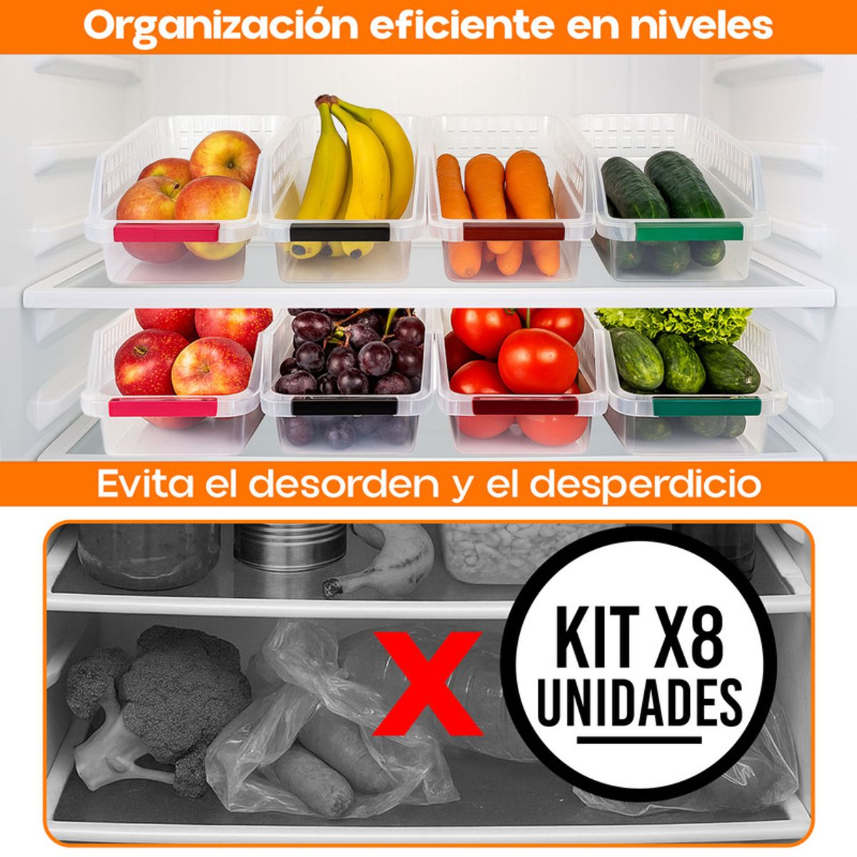 CHEF MASTER - Set x8 Organizador Extraíble Nevera Transparente Apilable