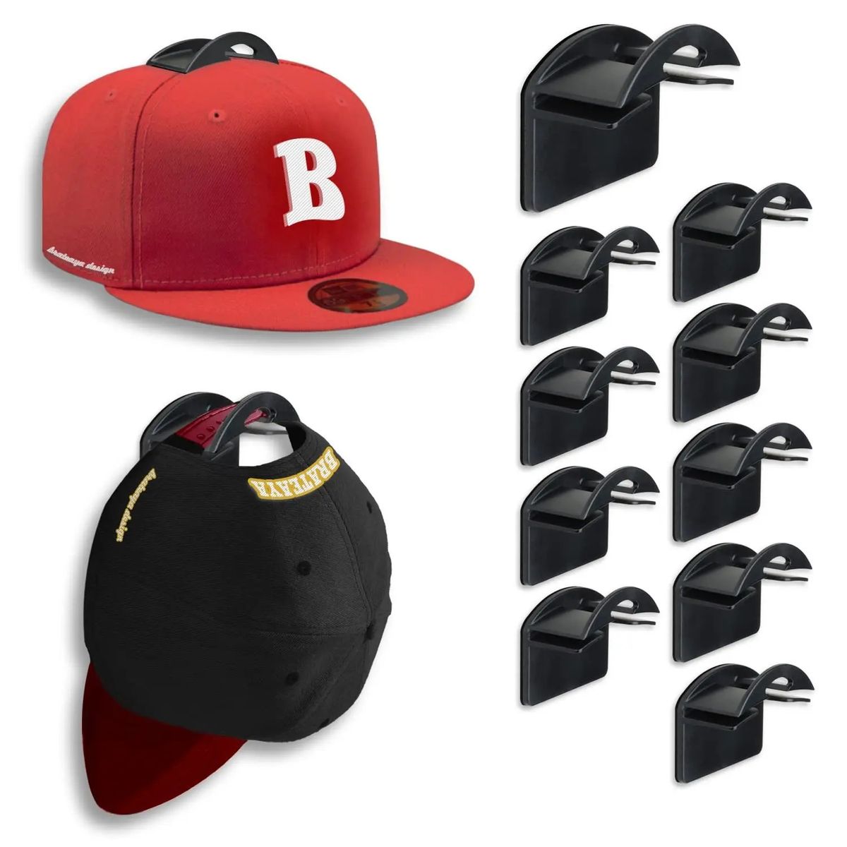 INDUHOGAR - Perchero organizador de gorras gancho adhesivo de pared X 10 unidades