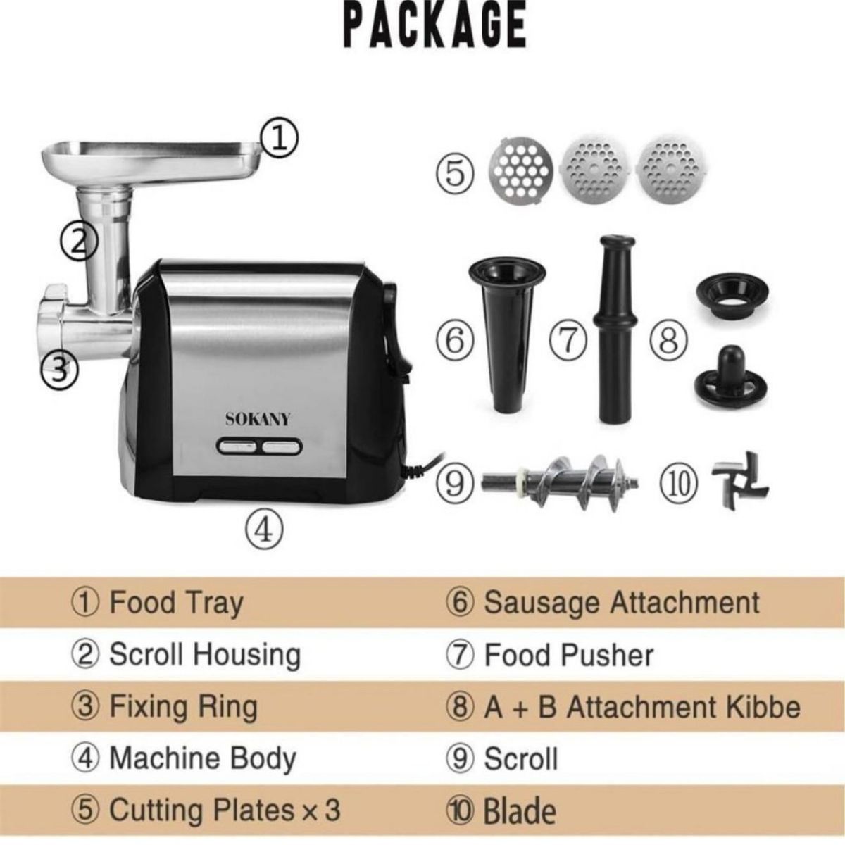 SOKANY - Molino Procesador Picador Eléctrico Sokany Con Accesorios