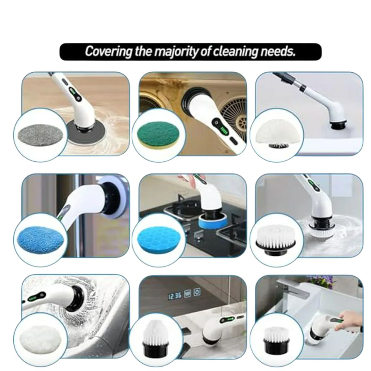 GENERICO - Cepillo Eléctrico Giratorio 9 En 1 Para Limpieza