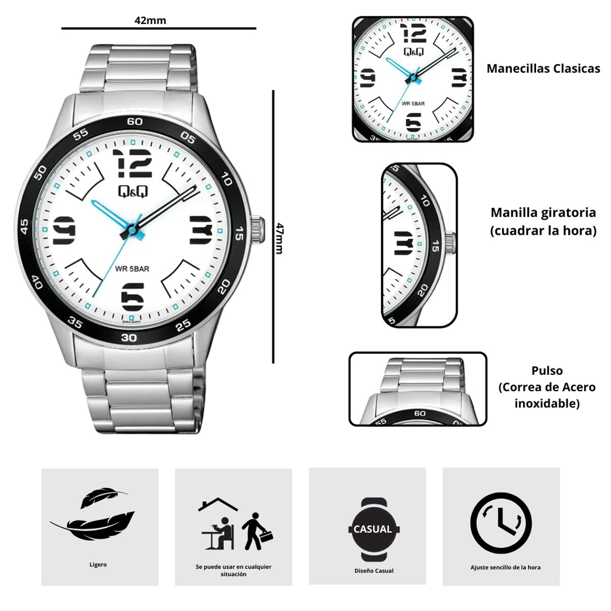 Q&Q - Reloj Q&Q Q09A-005PY Diseño Casual
