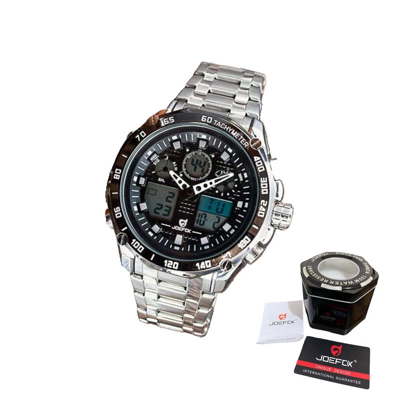 TIME - RELOJ JOEFOX ORIGINAL ACERO DOBLE HORA 1919 SUMERGIBLE PLATEADO