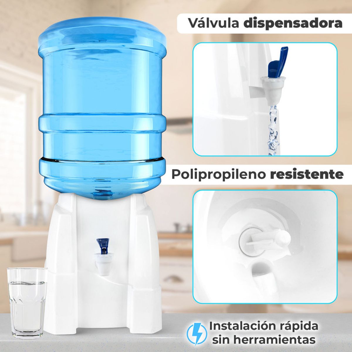 CHEF MASTER - Soporte Botellón Agua Plástico Válvula Dispensadora 5-20 L