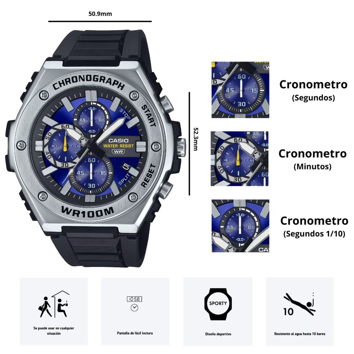 CASIO - Reloj Casio Modelo MWA-300H-2A Diseño Deportivo