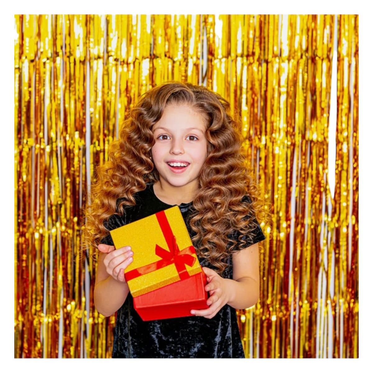 INFANTILES CAJUROMIX - Cortina Dorada de Tiras Brillantes para Decoración Festiva