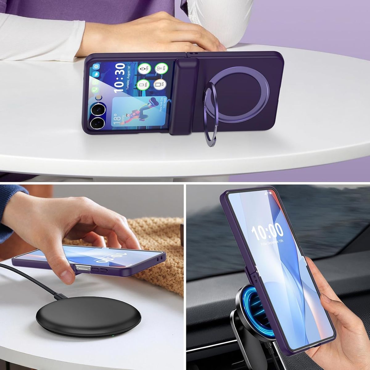 GENERICO - Funda Protectora Bisagra Soporte Compatible Samsung Z Flip 7 Morado