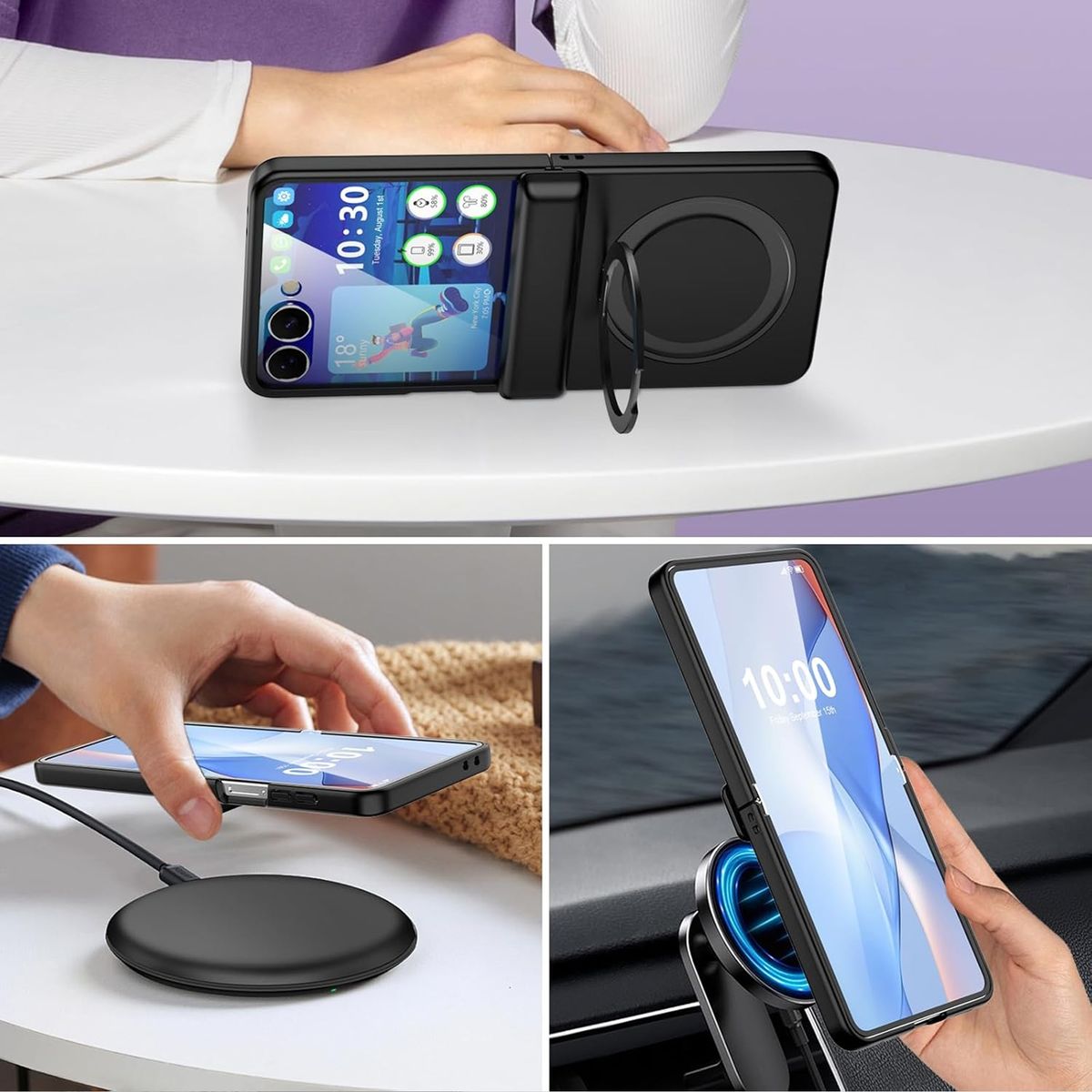 GENERICO - Funda Protectora Bisagra Soporte Compatible Samsung Z Flip 7 Negro