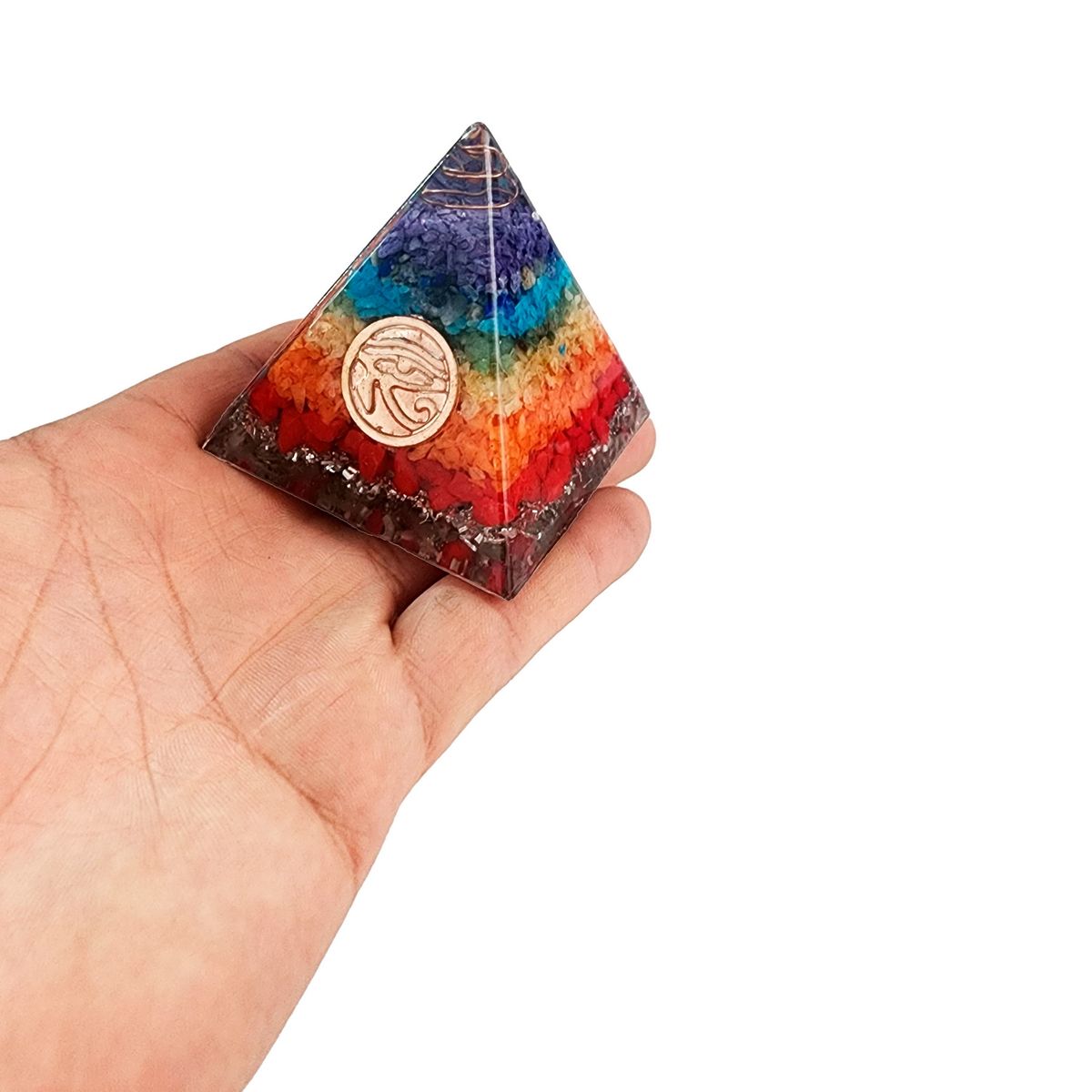 DAYOSHOP - Pirámide 7 Chakras Piedra Natural Orgonita Ojo De Horus