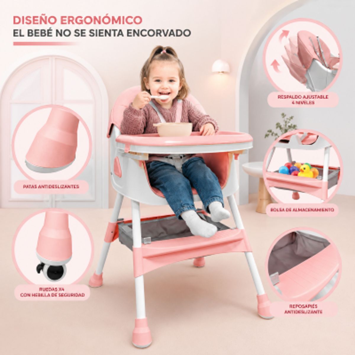 GENERICO - Silla Comedor Infantil Color Rosado Plegable