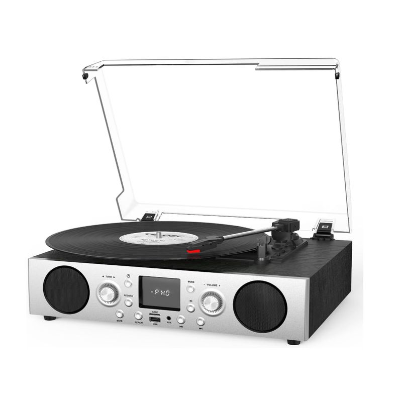 AMERICAN GENERICS - Tocadiscos soporte de 3 velocidades, Radio FM y recepción Bluetooth