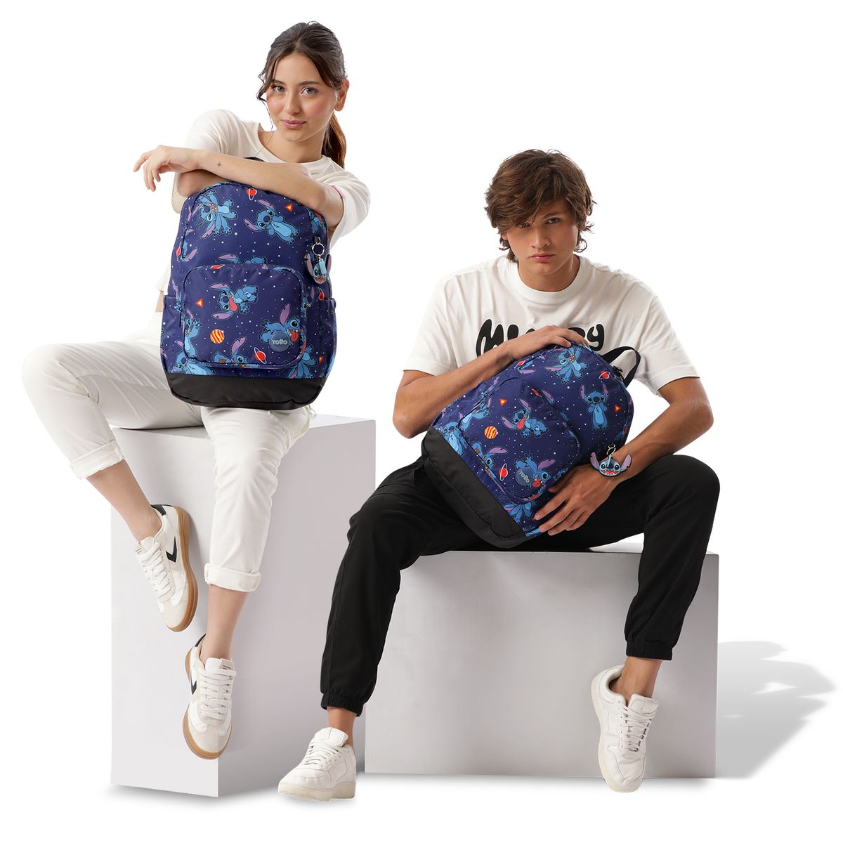 TOTTO - Morral para Niña Stitch Ohana Grande Porta PC 14" Azul