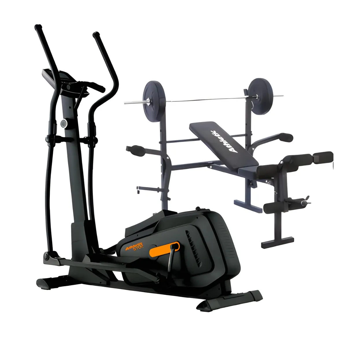ATHLETIC - Combo Cardio- MultiFuerza Athletic Elíptica 570E con pantalla LCD  + Banco de pesas Multifuerza plegable