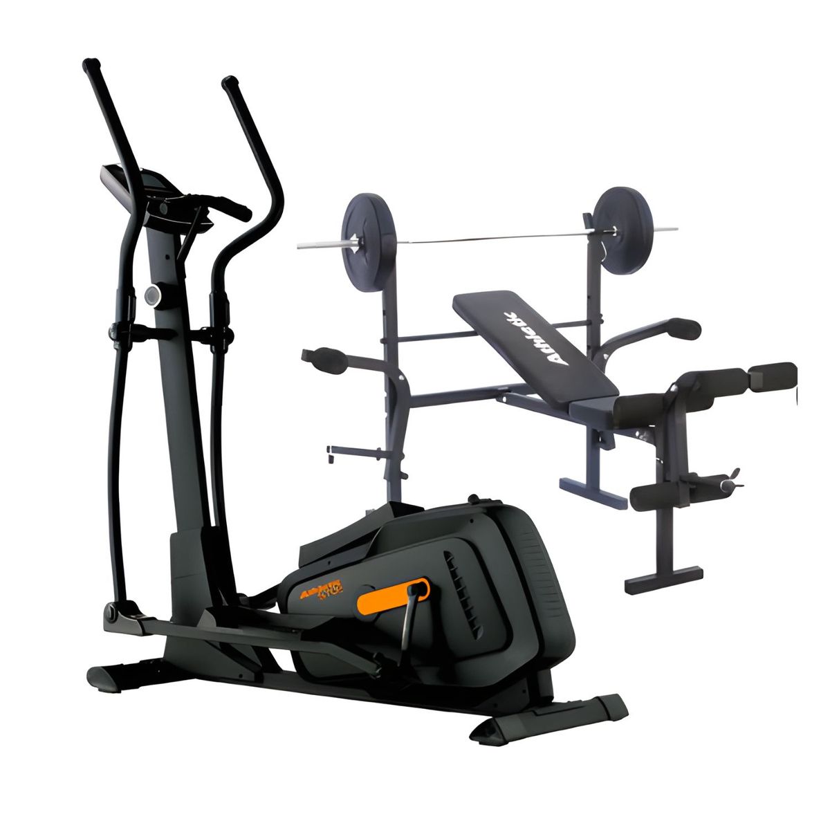 ATHLETIC - Combo Cardio- MultiFuerza Athletic Elíptica 570E con pantalla LCD  + Banco de pesas Multifuerza plegable