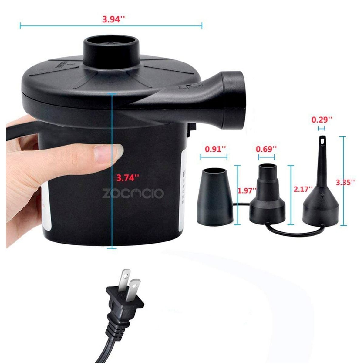 ZOCOCIO - Inflador Eléctrico Bomba De Aire Boquilla 3en1 Para Inflable