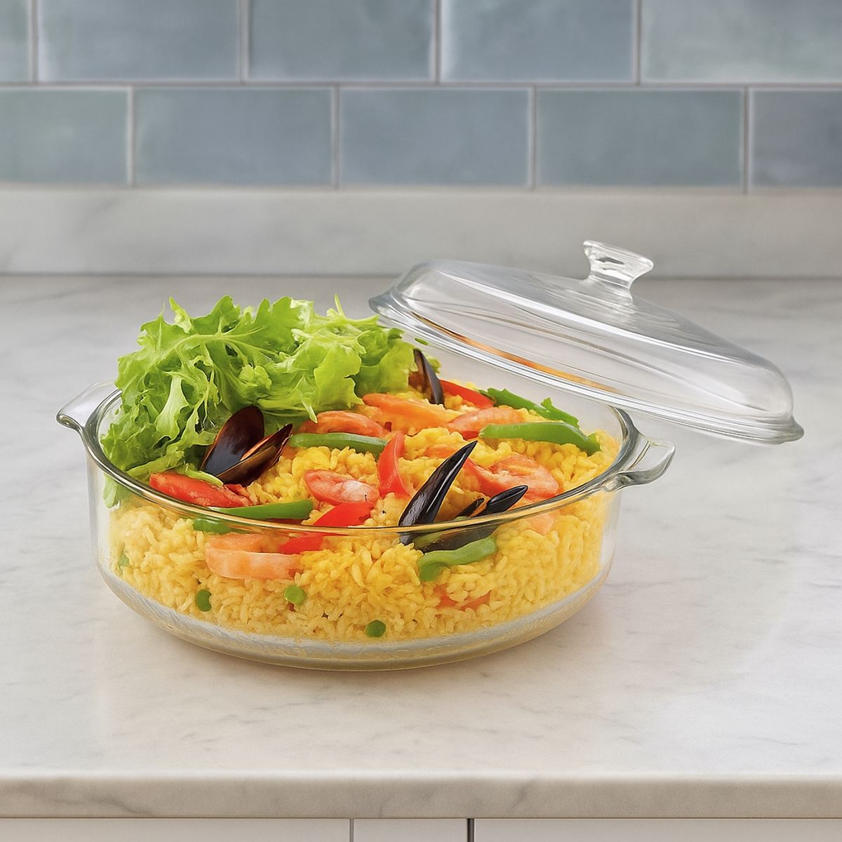 PYR O REY - Refractaria Redonda En Vidrio Con Tapa 3 Litros