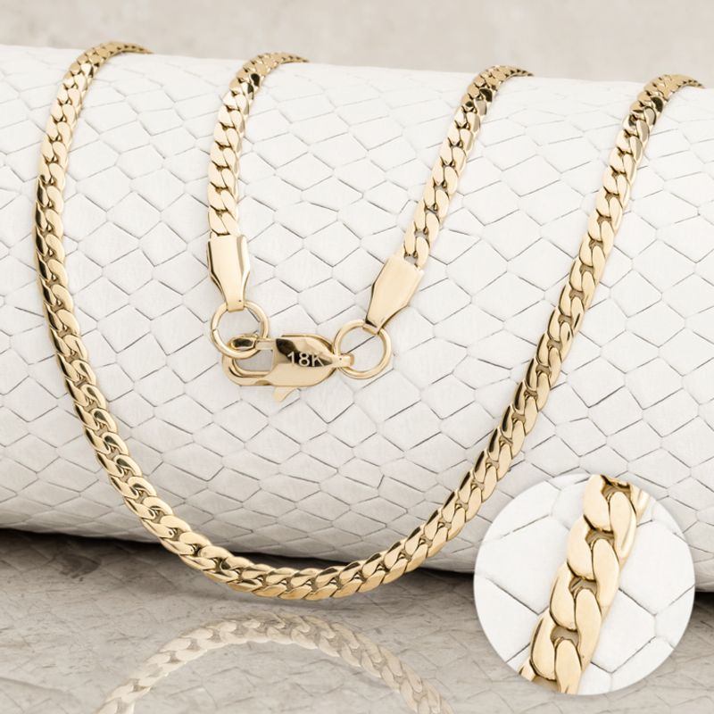 GLEAM GOLD - Cadena Unisex Tejido serpiente en Oro Laminado 18K 2 mm x 65 cm
