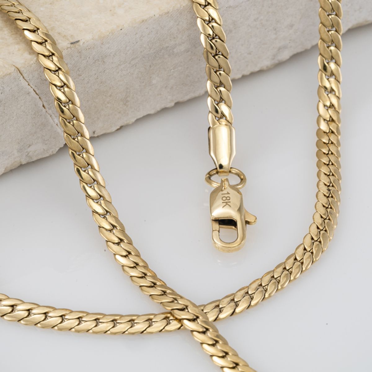 GLEAM GOLD - Cadena Unisex Tejido serpiente en Oro Laminado 18K 2 mm x 65 cm