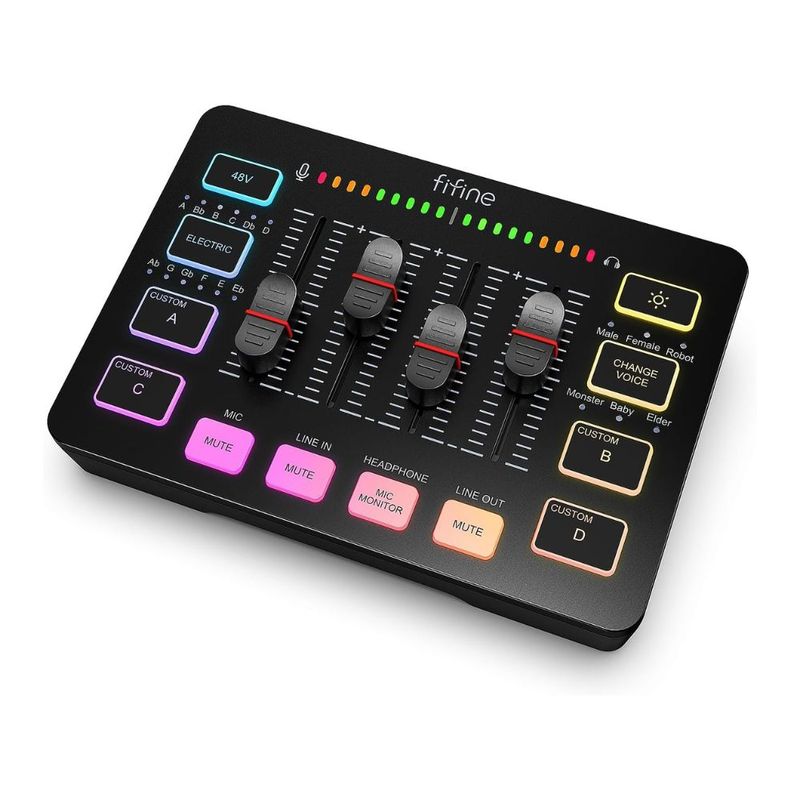FIFINE - Fifine SC3 Consola Mezcladora De Audio Rgb Color Negro