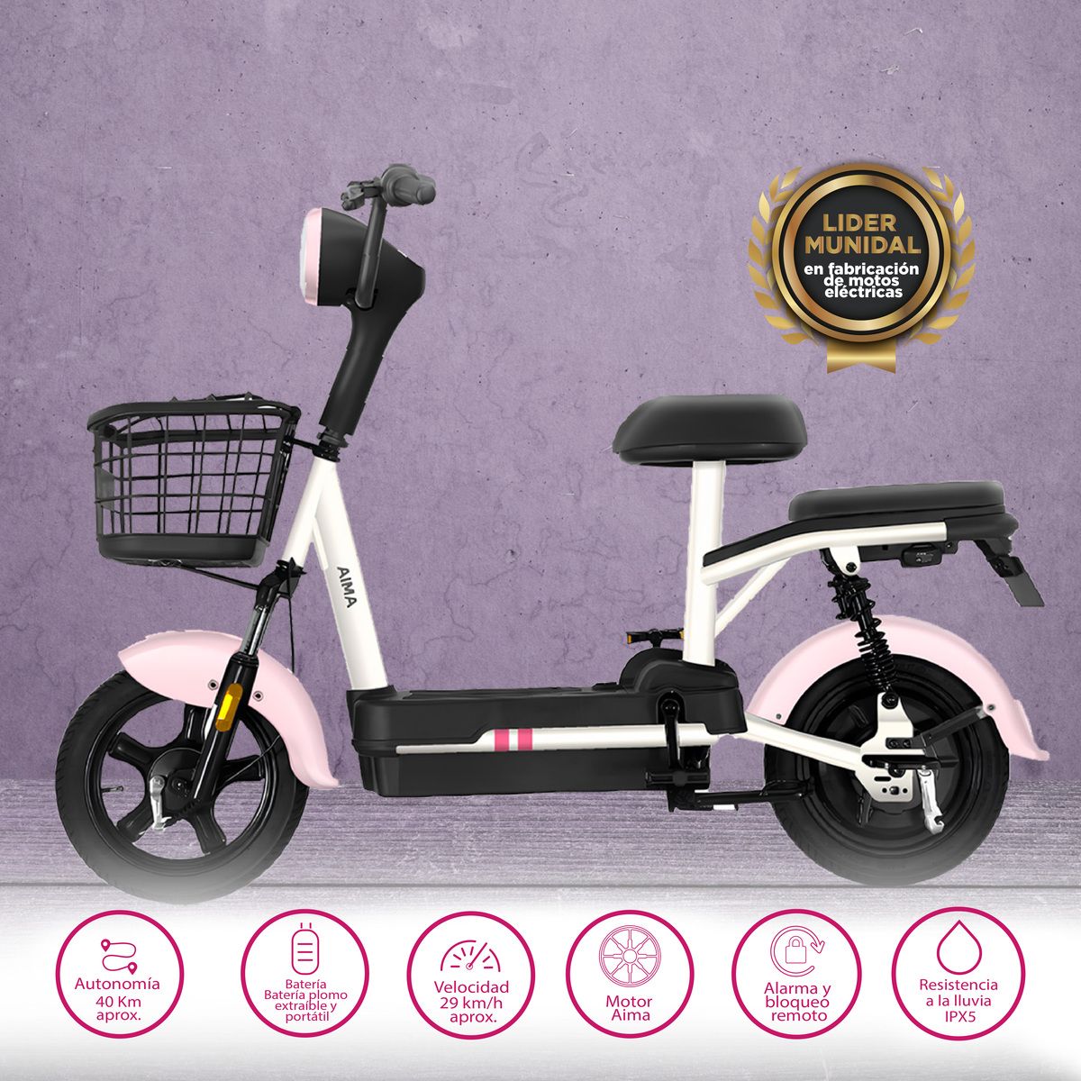 AIMA - Moto Electrica Aima Happy Bean- Rosa