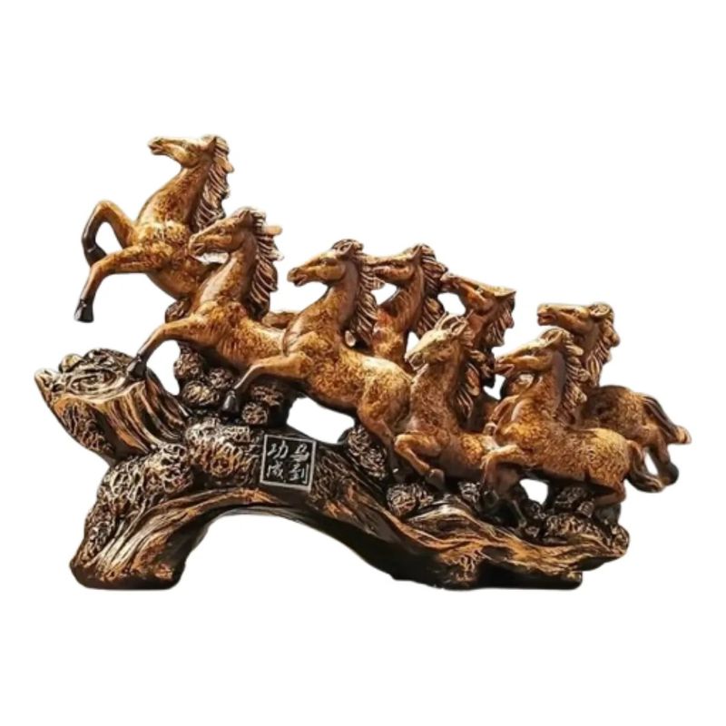 SIN ETIQUETAS - Escultura De Mesa Antigua Estampida De Caballos Sagrados
