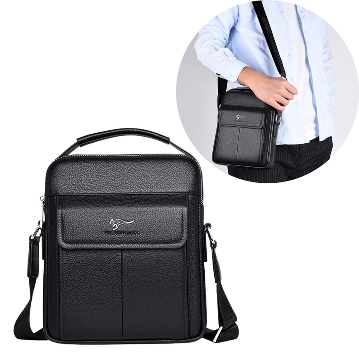 MULTIPLACE COLOMBIA - Bolso Manos Libres para Hombre en Cuero Sintético Negro-