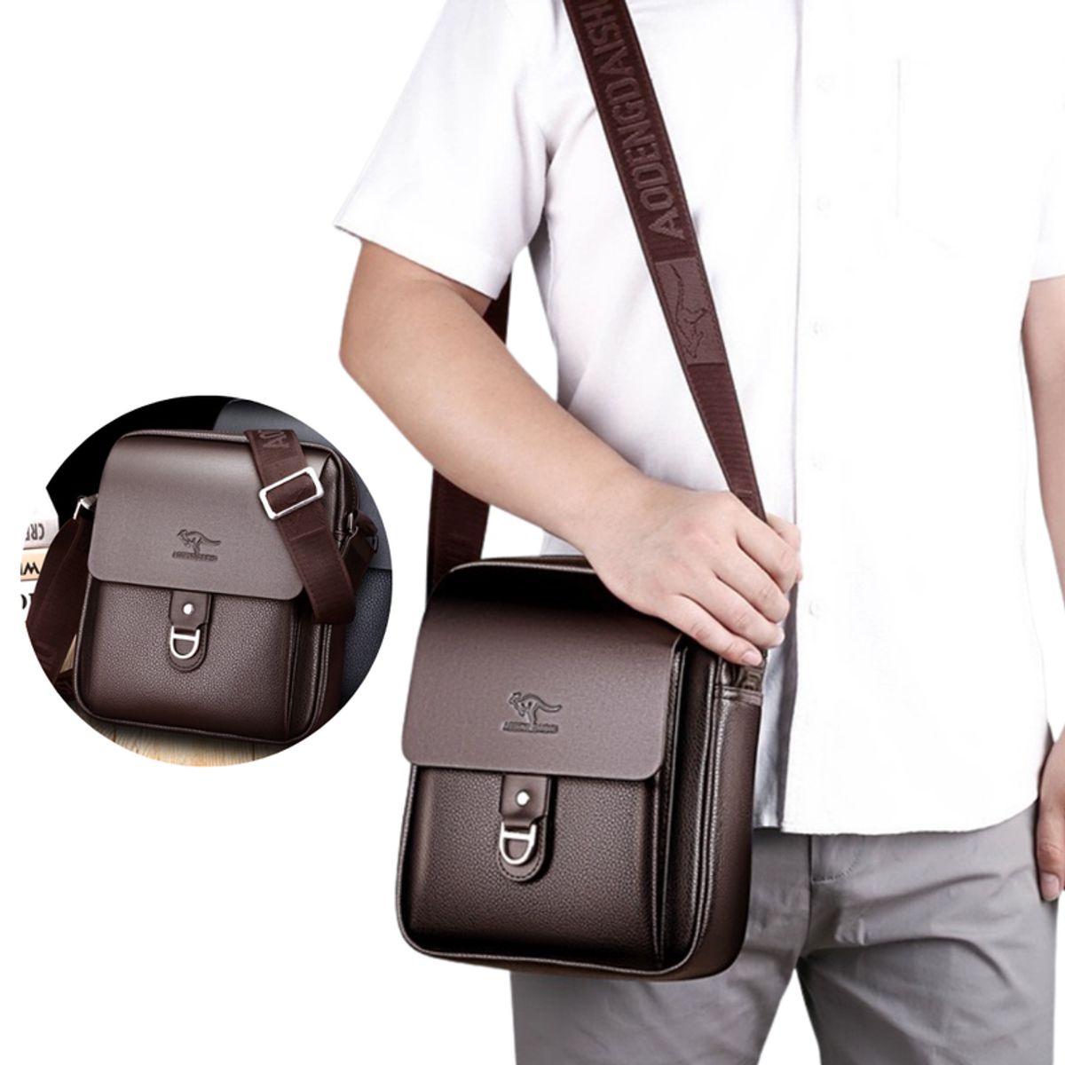 MULTIPLACE COLOMBIA - Bolso Manos Libres para Hombre en Cuero Sintético Café-