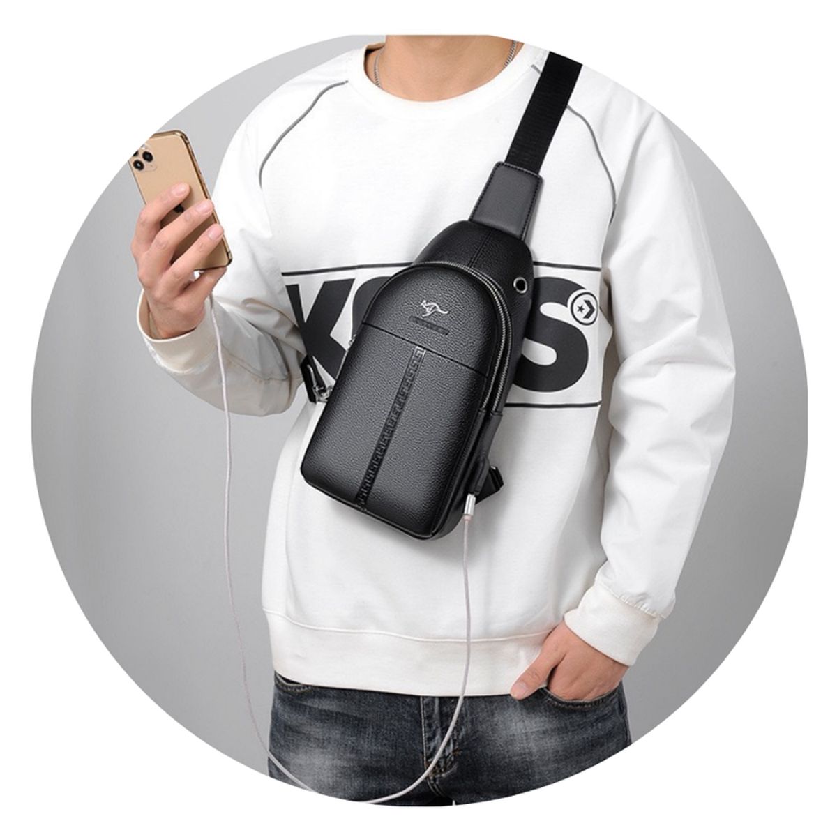 MULTIPLACE COLOMBIA - Bolso Manos Libres Tipo Pechera en Cuero Sintético para Hombre-