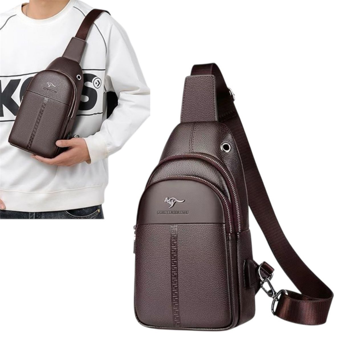 MULTIPLACE COLOMBIA - Bolso Manos Libres Tipo Pechera en Cuero Sintético para Hombre