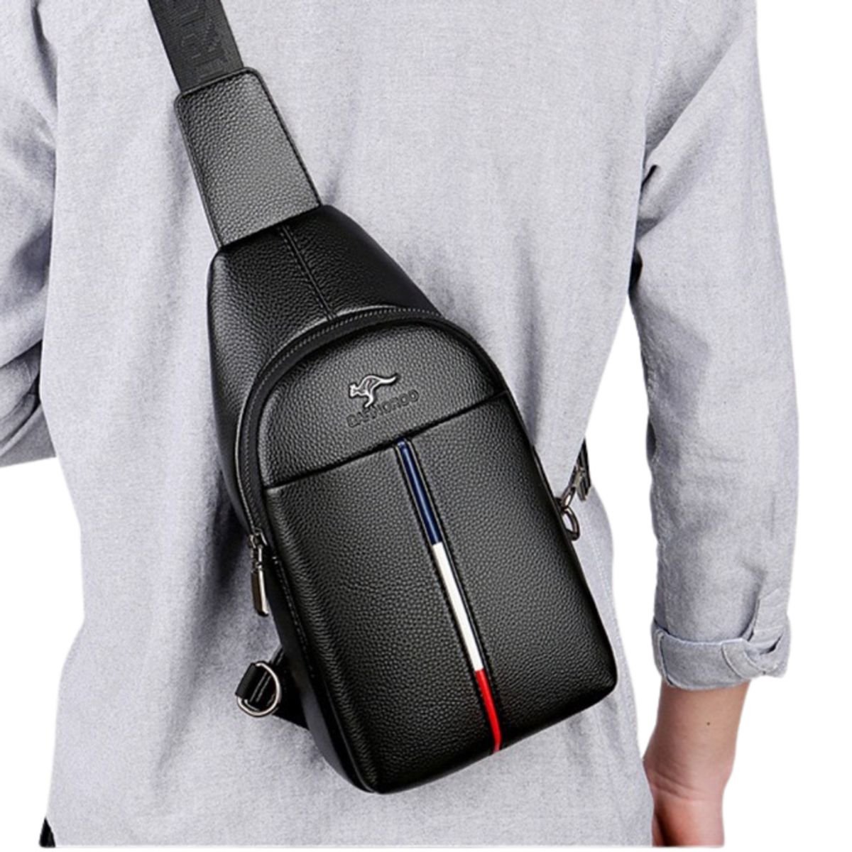 MULTIPLACE COLOMBIA - Bolso Manos Libres Tipo Pechera en Cuero Sintético para Hombre-