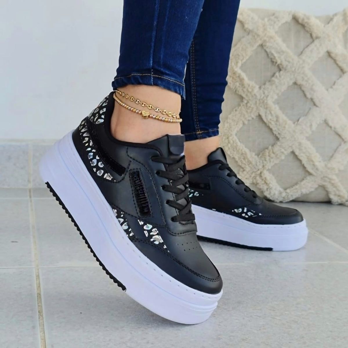 NACIONAL - Tenis Negro Dama Zapatillas Zapatos Mujer Lindos Moda Casual