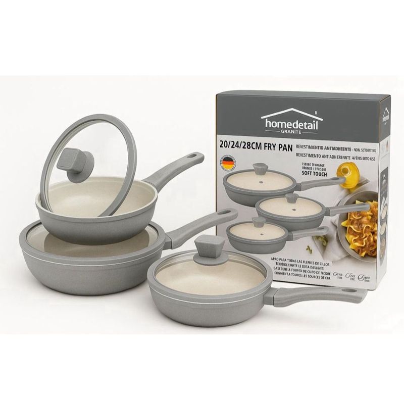 HOME - Juego Set Sartenes x6 Granito Marmol Ceramica Antiadherente Gris