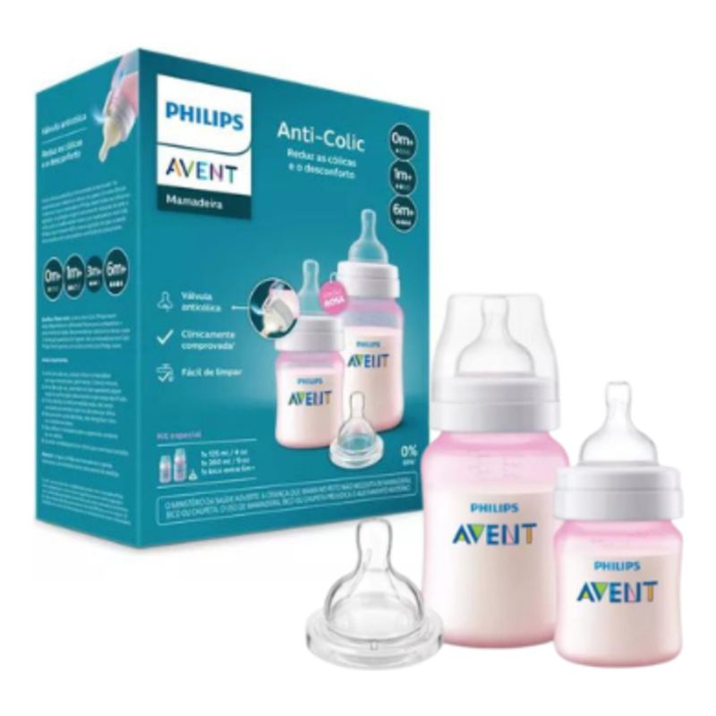 PHILIPS - Set Teteros Biberones Rosa Anticólicos Avent