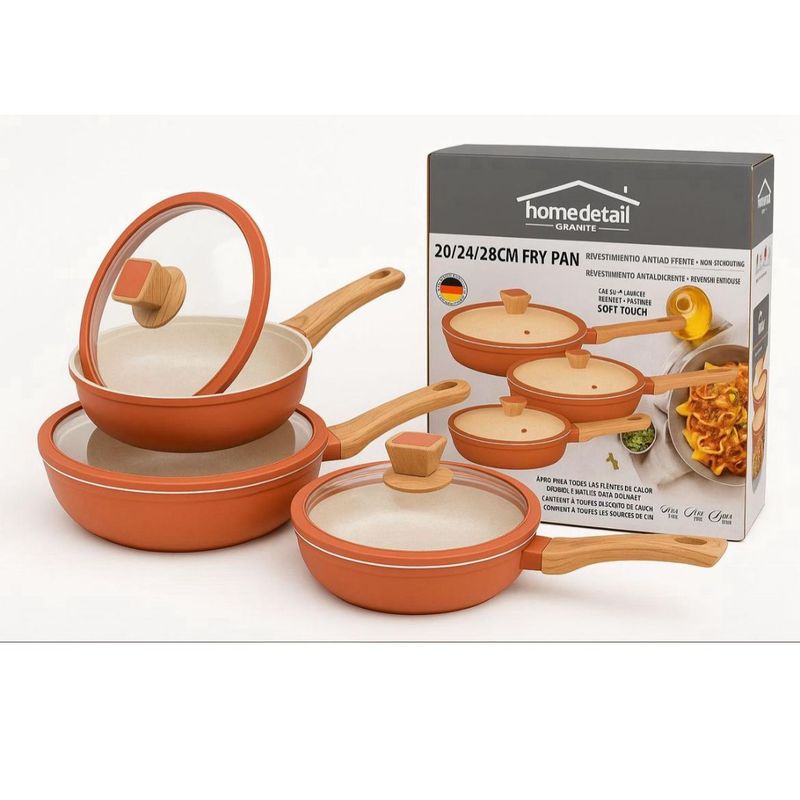 HOME - Juego Set Sartenes x6 Granito Marmol Ceramica Antiadherente Naranja