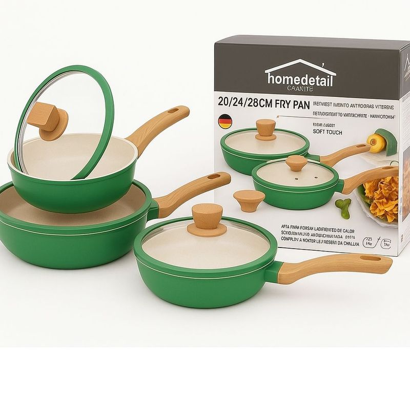HOME - Juego Set Sartenes x6 Granito Marmol Ceramica Antiadherente Verde