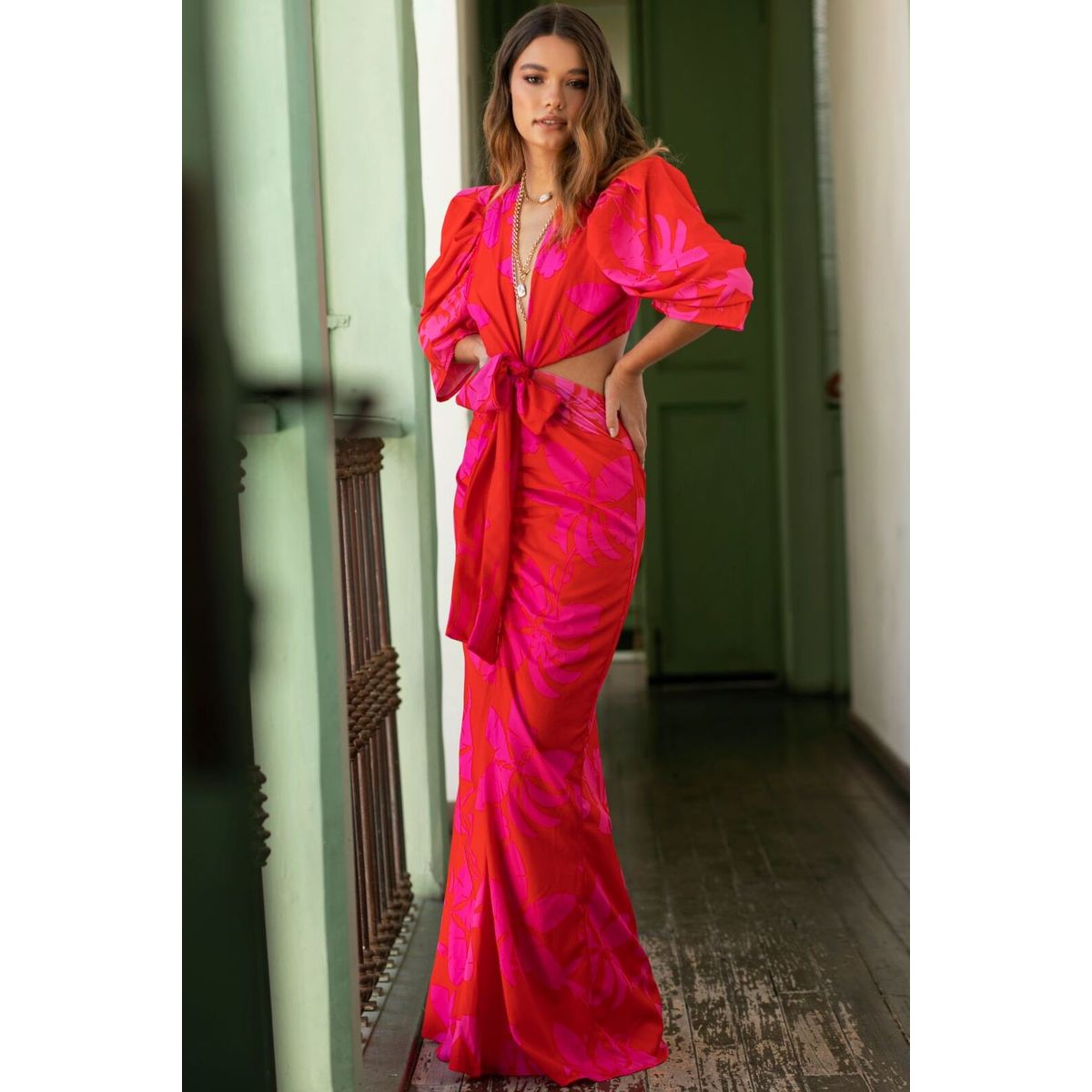 MARAMAR - VETIDO ROJO LARGO DE DOS PIEZAS