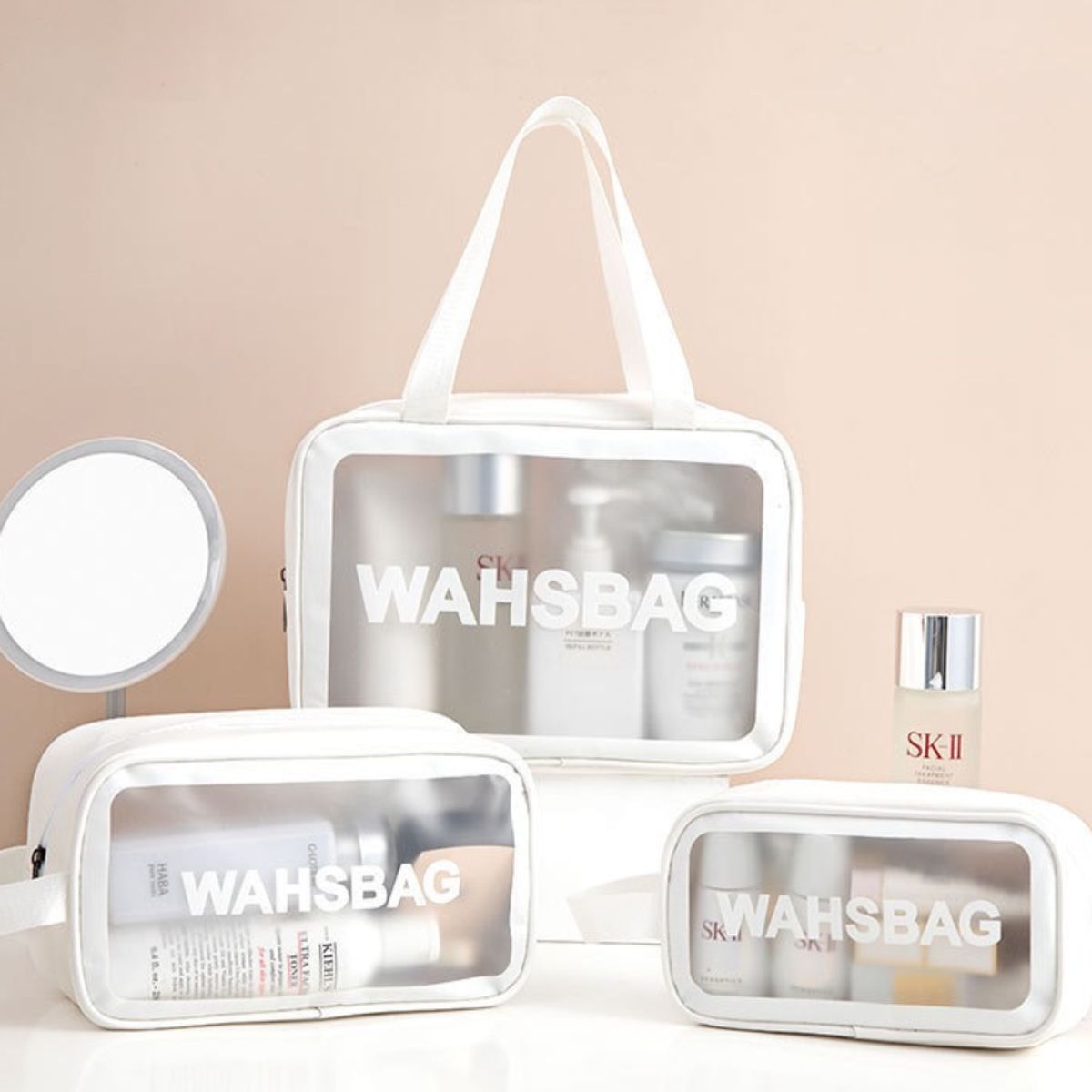 CRYSTAL - Set de Neceser Transparente x3 Bolsas de Aseo de Viaje Impermeables