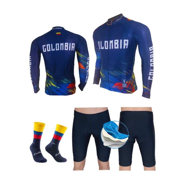 GENERICO - Uniforme Ciclismo Jersey Pantaloneta Medias Badana GEL9D Colombia Tric