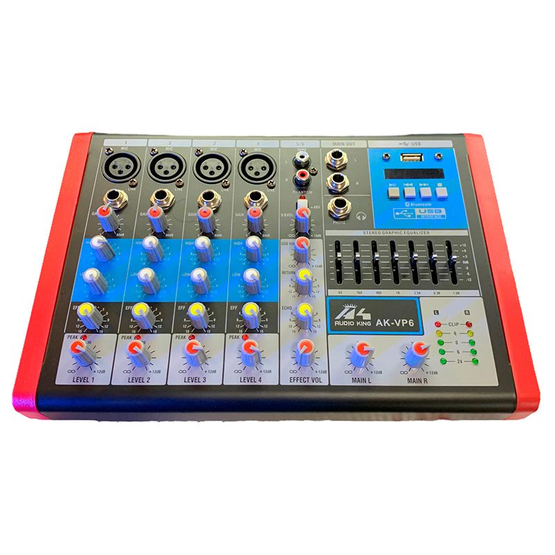 GENERICO - Mixer Consola Vp6 Audioking 6 Canales Bluetooth Usb