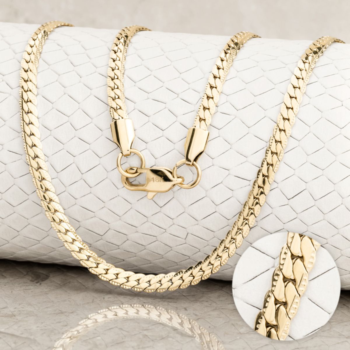 GLEAM GOLD - Cadena Unisex Tejido grabado en Oro Laminado 18K  6 mm x 65 cm