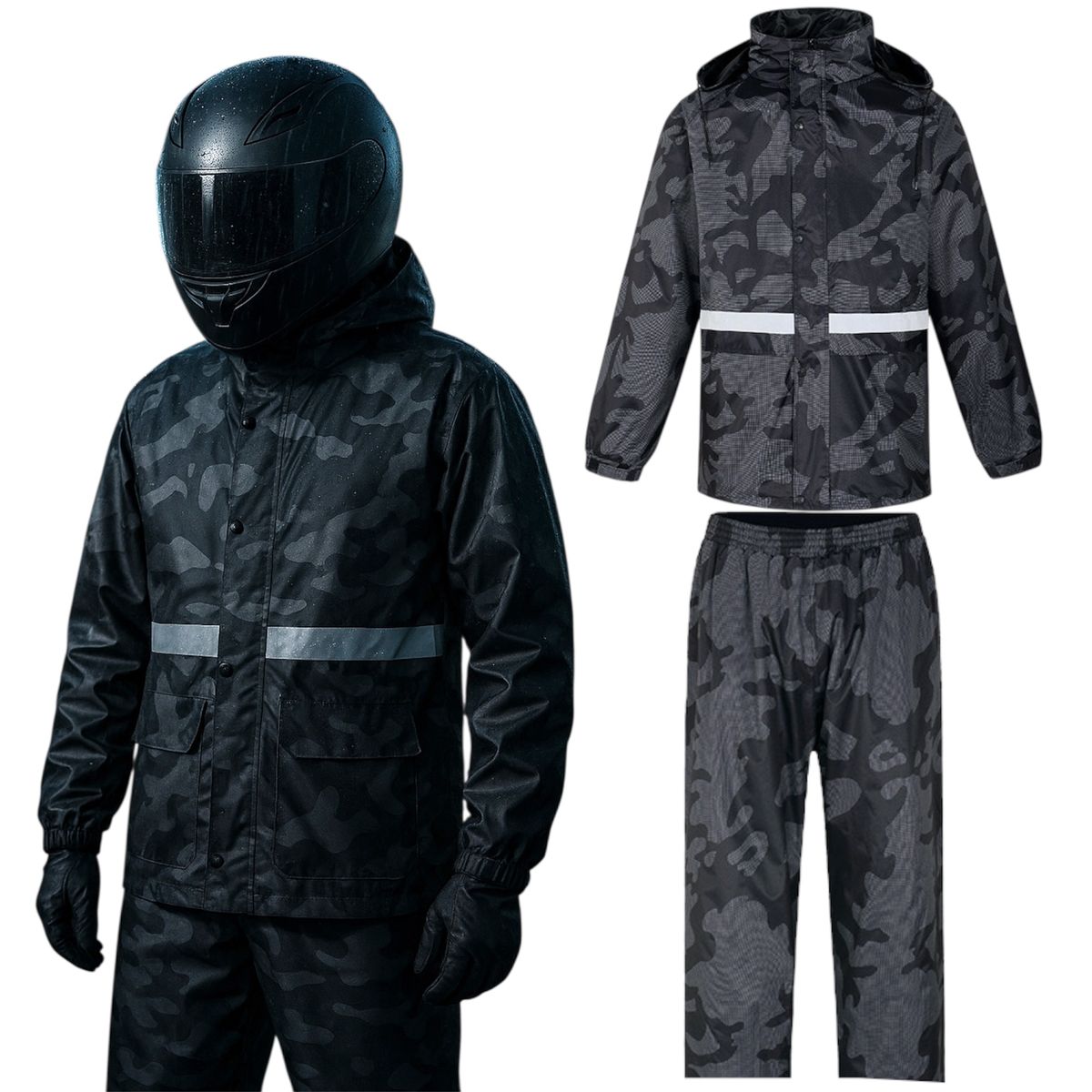 MULTIPLACE COLOMBIA - Traje Impermeable para Moto Hombre Camuflado con Apliques Reflectivos-
