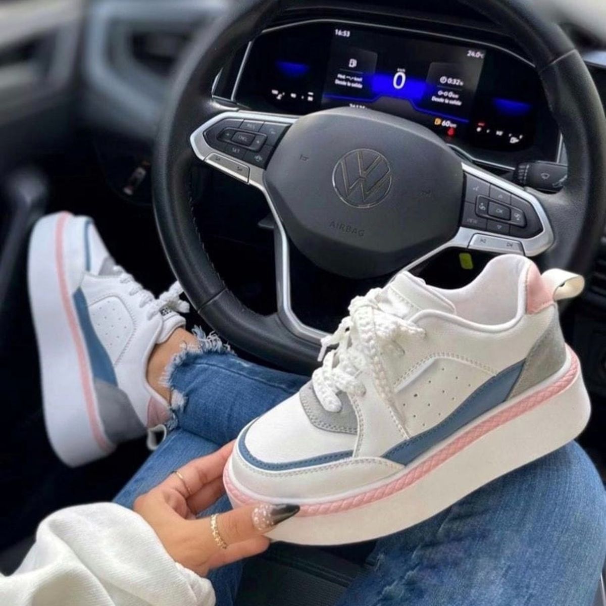 NACIONAL - Tenis Blanco Azul Acero Dama Zapatillas Zapatos Mujer Lindos Casual