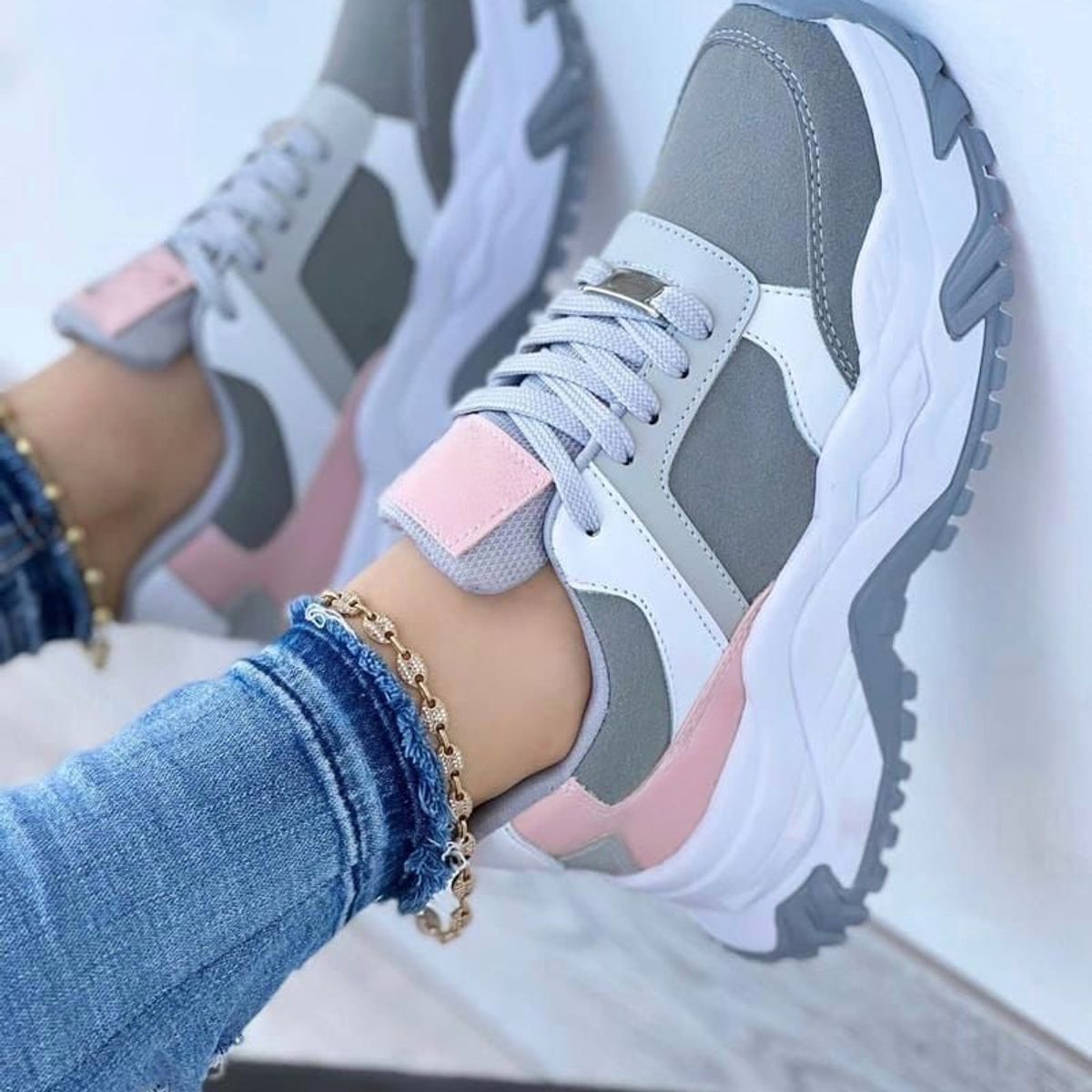 NACIONAL - Tenis Gris Blanco Dama Zapatillas Zapatos Mujer Lindos Moda Casual