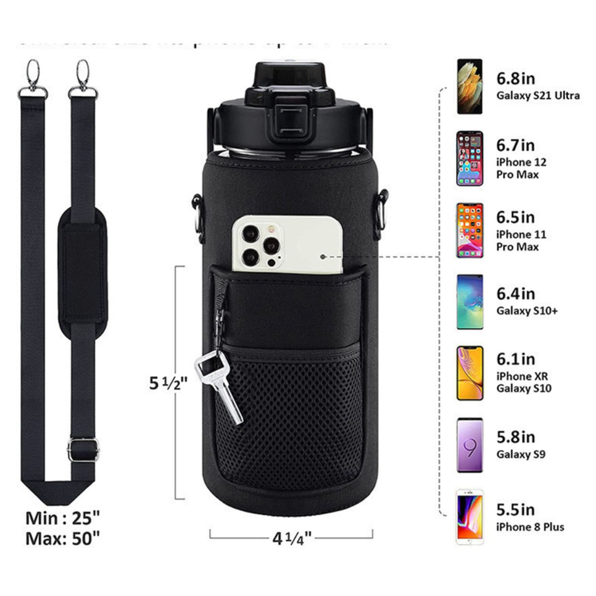 MULTIPLACE COLOMBIA - Botella Motivacional unisex Con funda y correa para Celular