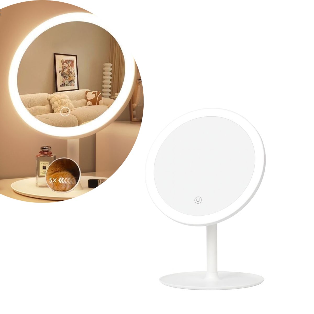 MULTIPLACE COLOMBIA - Espejo con luz led recargable para escritorio 3 en 1