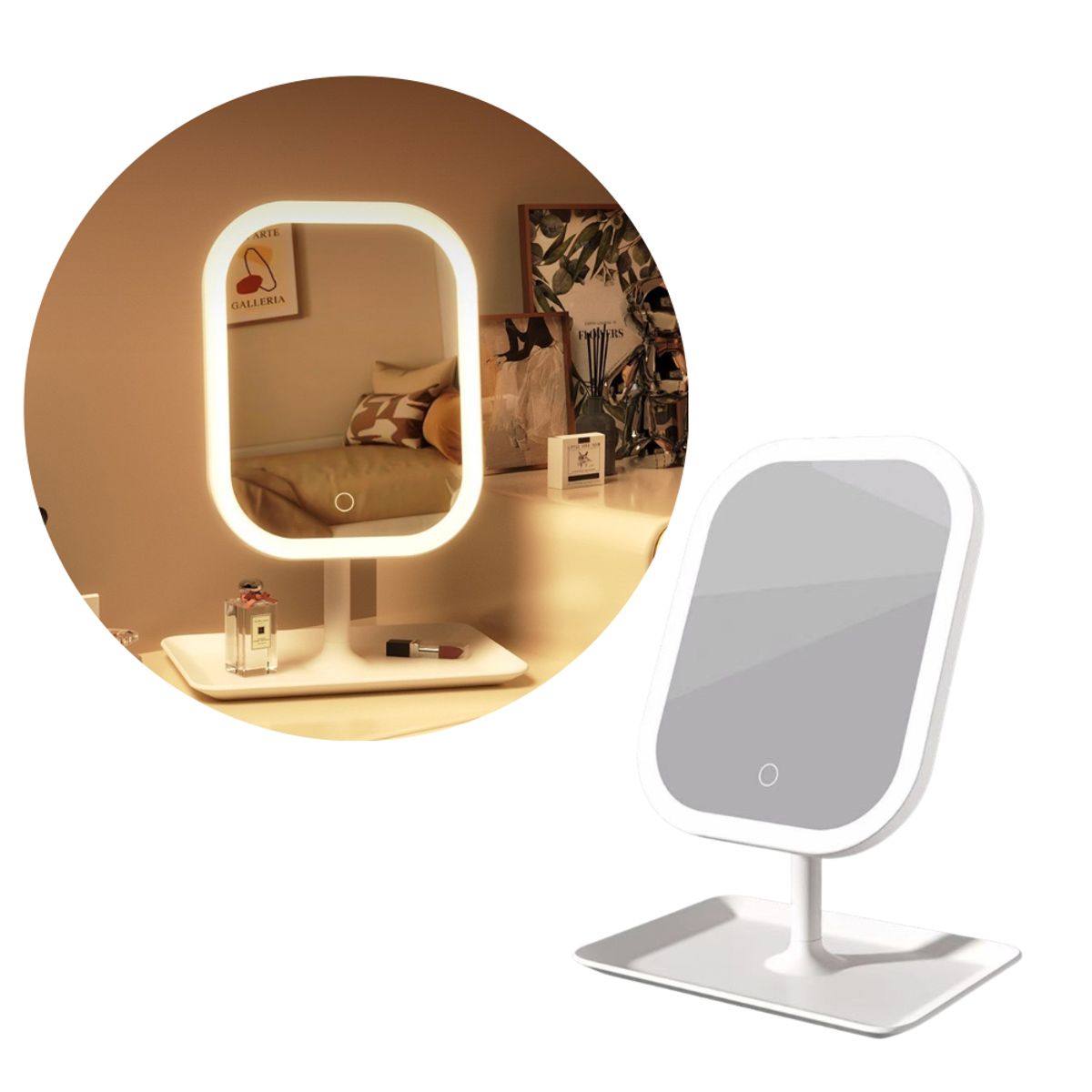 MULTIPLACE COLOMBIA - Espejo con luz led recargable para escritorio 3 en 1