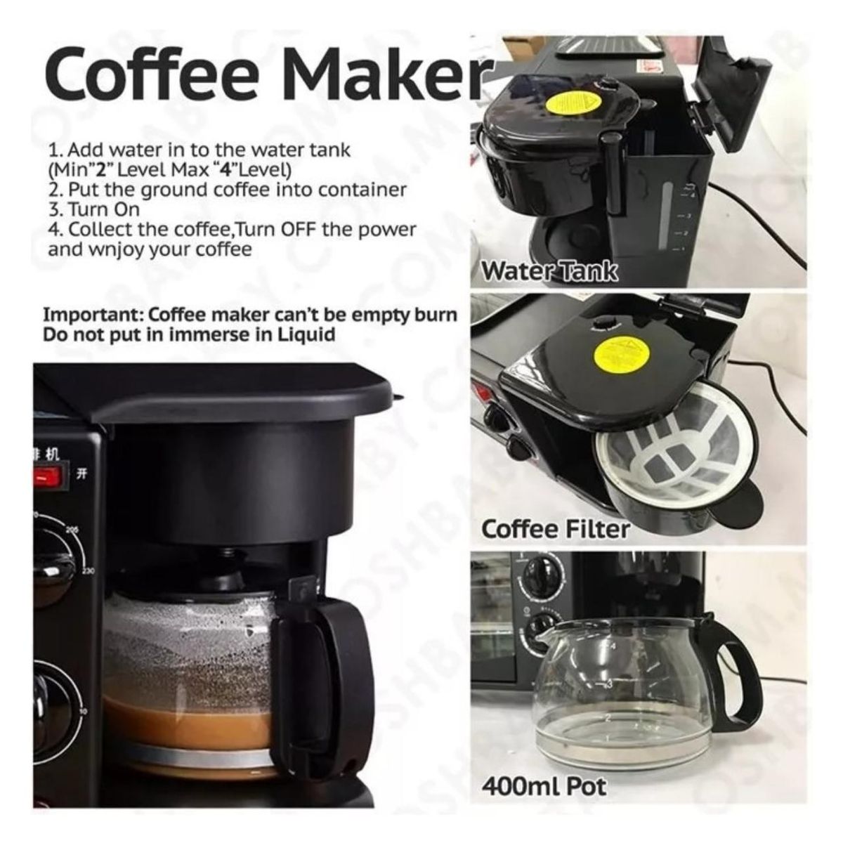 GENERICO - Máquina Desayuno 3 En 1 Sokany Cafetera Mini Horno Parrilla
