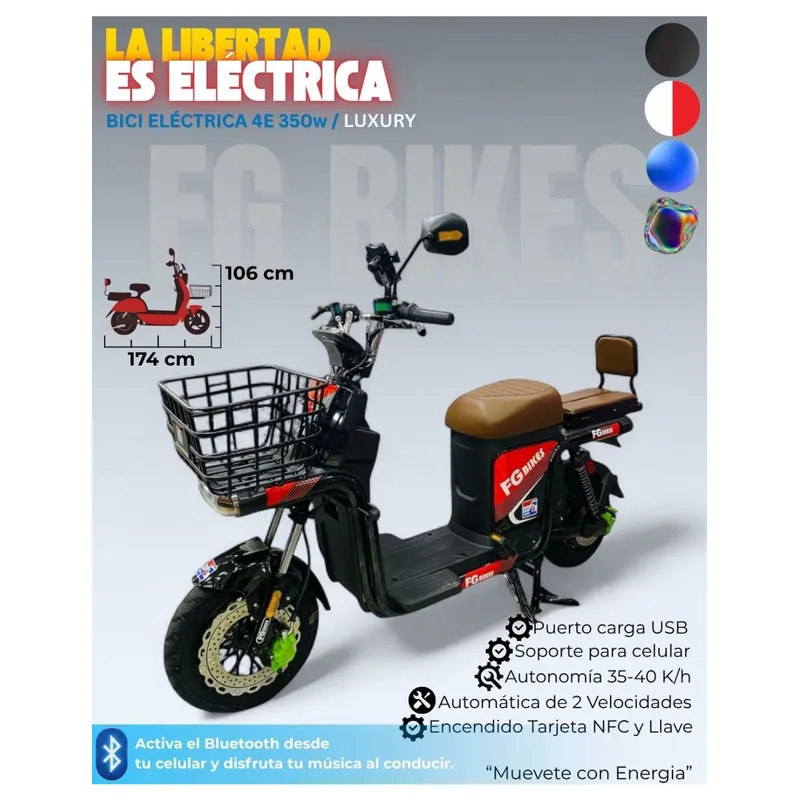 ECO BIKE - Bicicleta Eléctrica 350W Autonomía 40Km Bluetooth NFC Azul