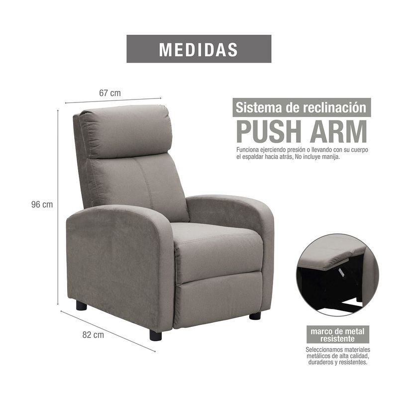 ELITE LIVING - SILLA RECLINABLE ESTATICA DALY 1 PUESTO TELA TAUPE
