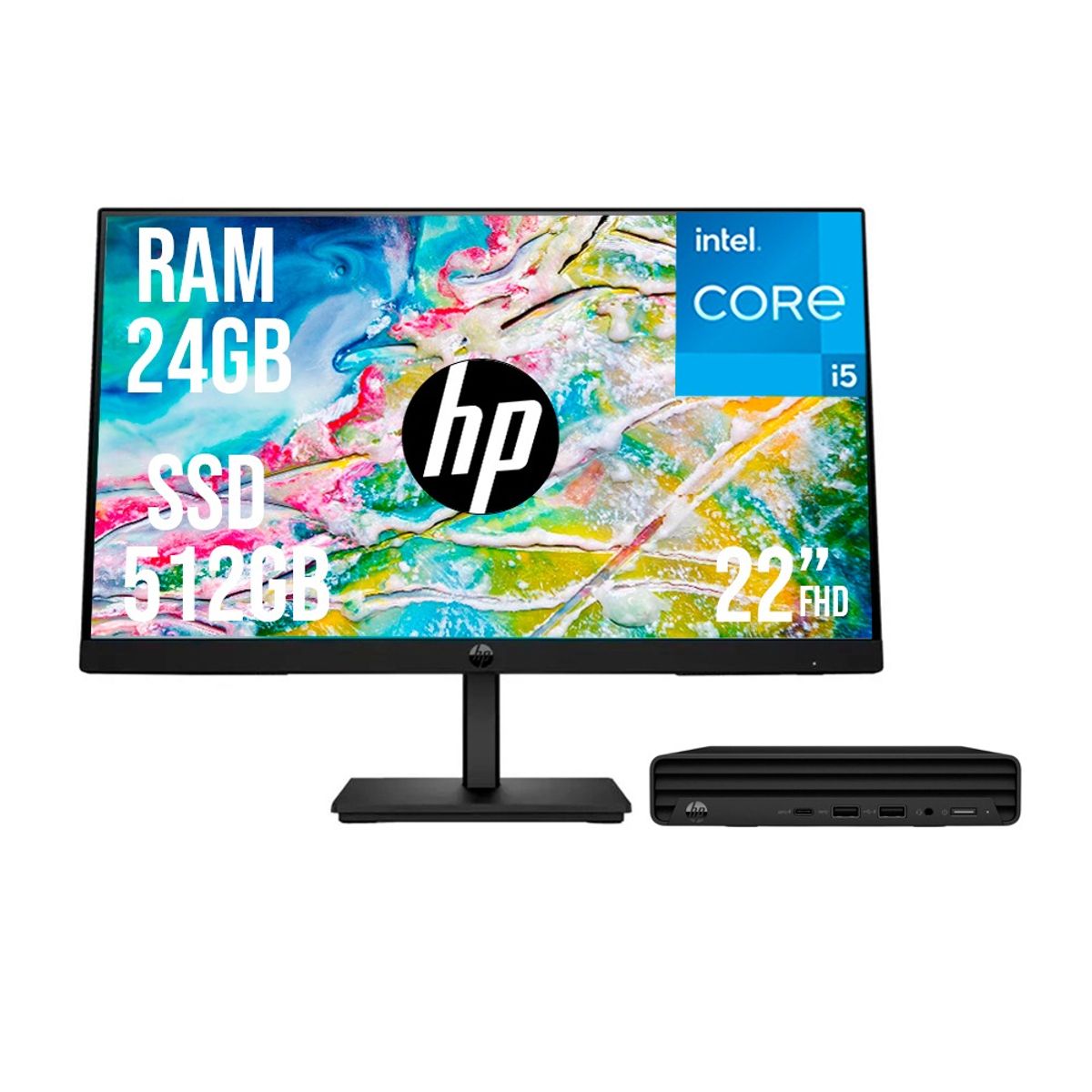 HP - PC HP PRO MINI G9 INTEL CORE I5 1335U SSD 512GB RAM 24GB 21,5 FHD 322PE