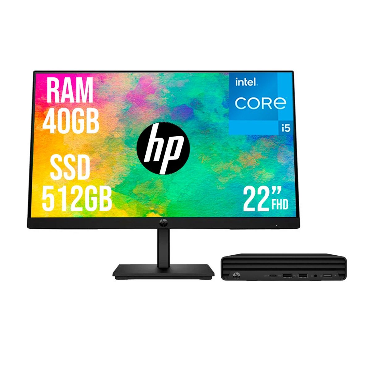 HP - PC HP PRO MINI G9 INTEL CORE I5 1335U SSD 512GB RAM 40GB 21,5 FHD 322PE